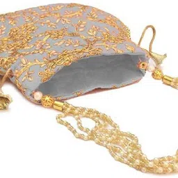 vinod handicrafts Girls Grey, Gold Potli image 3