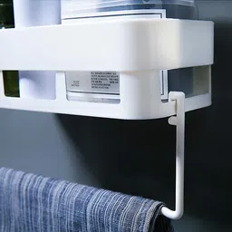 qxore PlasticBathroom Accessories Rack Shelf( 3 Bathroom Rack + 3 Towel Hanger) Plastic Wall Shelf image 2