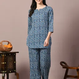 dreambe Women Night Suit Set Blue Printed-picture-16