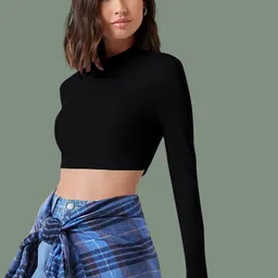 dream beauty fashion Casual Regular Sleeves Solid Women Black Top image 2