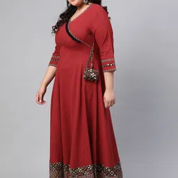 YASH GALLERY Women Maroon Plus Size Solid Angrakha Anarkali Kurta image 3
