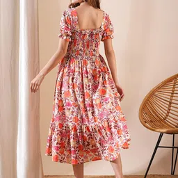 deklook Women Fit and Flare Orange Midi/Calf Length Dress image 2