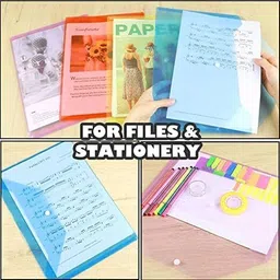 campio Plastic Transparent Document Folder - Side Opening Colored Poly-Plastic File Storage Bag image 5
