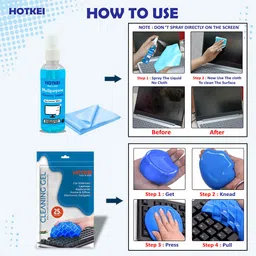 HOTKEI Multipurpose Laptop Keyboard Cleaner Cleaning Kit Gel + Liquid +Microfiber Cloth Combo Set image 3