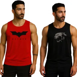 elite emporium apparel Pack of 2 Men's Black and Grey Batman Printed Vest / Ganji / sando Men Vest-picture-47
