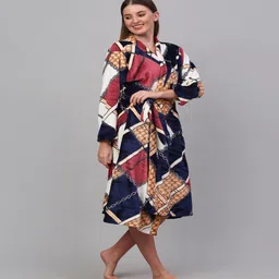 klotthe Multicolor Geometric Woolen Women Bath Robe With Belt (L) image 2