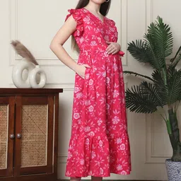 frempy Women Fit and Flare Pink Midi/Calf Length Dress image 4