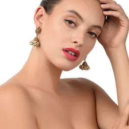 Zaveri Pearls Gold-Toned & White Dome Shaped Jhumkas image 3