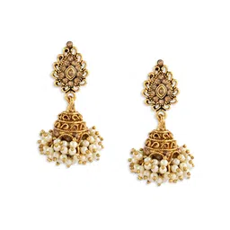 Zaveri Pearls Gold-Toned & White Dome Shaped Jhumkas image 4