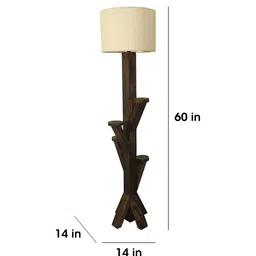 symplify Woods Wooden Floor Lamp with Brown Base and Jute Fabric Lampshade image 2