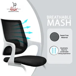 rose designer chairs Mono Mesh Mid-Back Chair with Metal Stand | 3-Years Warranty Included | Mesh Office Visitor Chair image 4