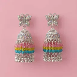 abc Butterfly stud, crystal embellishments, multi-color beads Alloy Jhumki Earring-picture-21