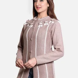 manavinternational Women Embroidered Round Neck Pink Sweater image 3