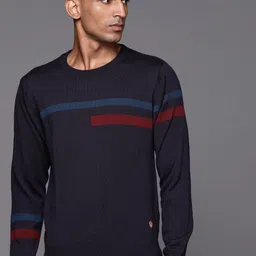 raymond Men Striped Round Neck Black Sweater image 1