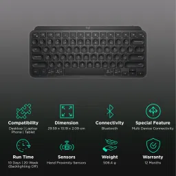 logitech MX Keys Mini Rechargeable Bluetooth Wireless Keyboard with Multi Device Connectivity (Hand Proximity Sensors, Graphite) image 2