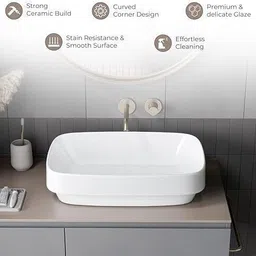 lapo Wash Basin for Bathroom And Livingroom Décor Countertop Vessel Sink 15x20x5 inch Ceramic Table Top Wash Basin - AUDI Table Top Basin image 3