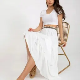 mirrck Women Solid Regular White Skirt image 3