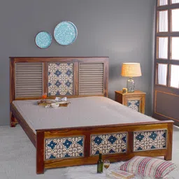 fabuliv Kolam Queen Size Hand Painted Bed In Teak Finish image 2