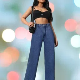 kcm fashion Women Straight Fit Mid Rise Blue Jeans image 3