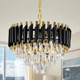 nozz Crystal 400 mm jhoomer Chandelier Ceiling Lamp (Gold, Black) Ceiling Lamp Chandelier Ceiling Lamp-picture-27
