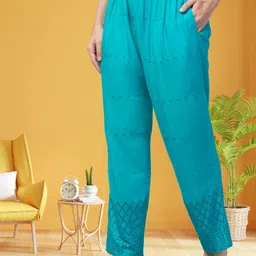 fambee Women Relaxed Light Blue Viscose Rayon Trousers-picture-25