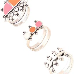 voylla Bagh E Fiza Silver Oxidised Pastel Multicolor Enamel Set of 3 Rings Brass Silver Plated Ring image 2