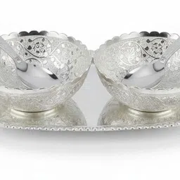 coppercraft Greman Silver Plated Set for Gift | Decorative Serving Set for Dry Fruits Bowl, Spoon, Tray Serving Set-picture-22