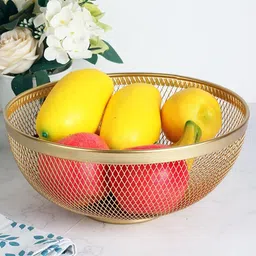 kuber industries Pack of 4 Multipurpose Mesh Fruit Basket For Dining Table | HW-14-GD | Gold Stainless Steel Fruit & Vegetable Basket image 2