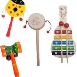 rainbowstore Musical Melody Wooden Rattles for Little Babbys (pack of 4) Rattle image 1