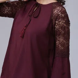tokyo talkies Casual Regular Sleeves Solid Women Maroon Top image 5