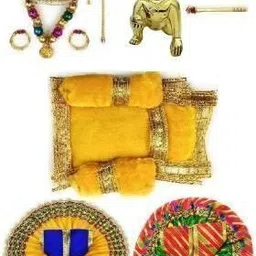 singing bird Laddu Gopal Ji Brass Idol, with Shringar Set of Mukut, Mala,Bansuri Asan size 1 Dress-picture-34