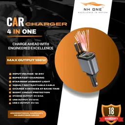 nh one Car Charger 4-IN-1 with Output 100W and Star Roof Ambient Light Car Laptop Charger image 2