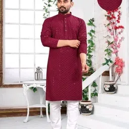 metro traders Men Silk Blend Kurta Pant Set-picture-14