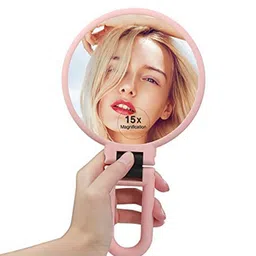 kira Magnifying Travel Mirror, Double Sided Hand Held Mirror with Handle (Pink) image 5