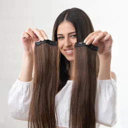 shiva 3CLIP BLACK 16 INCH Straight Extensions 1PC Hair Extension image 2