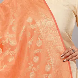 the flying tree Jacquard Printed Orange Women Dupatta image 3