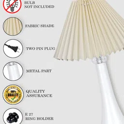 glowhere Farmhouse Matte Table Lamp, Pleated Off-White Shade, E27 Bedside & Living Room Table Lamp image 5