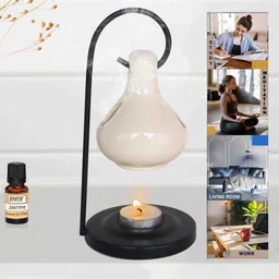 landslide Ceramic Aroma Oil Diffuser Hanging Burner, White (4 X 8 INCH) Diffuser Set image 2