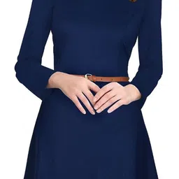 dream beauty fashion Women Fit and Flare Dark Blue Knee Length Dress-picture-22