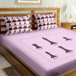 Purple Floral 150 TC Cotton Double Bedsheet With 2 Pillow Covers Mysterious Collection by Bella Casa-image-64