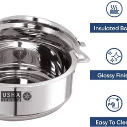 usha shriram 1.5L (2Pcs) Insulated Stainless Steel Hot-Case Casserole With Lid Pack of 2 Thermoware Casserole image 4