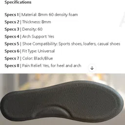 gejuff SIZE-9 Shoes Sole for Flat Foot | Shoe Sole Pad with Arc Support | Memory Foam Form Full Length Regular, Orthotic, Sports Shoe Insole image 3