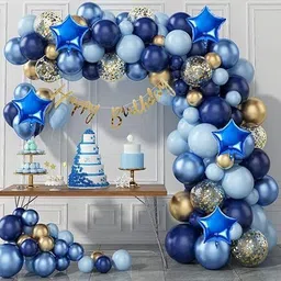 Solid Blue & Gold Birthday Party Decoration Set. Balloon-image-0