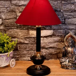 Maroon Shade Table Lamp With Metal Base By Foziq image 1