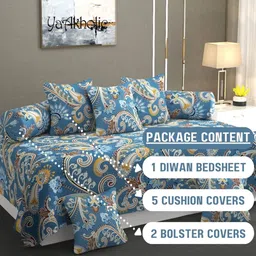 yaakholic Blue Microfibre 220 TC 8 Pcs Diwan Set image 2