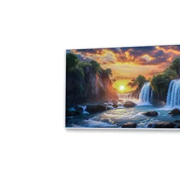 nestroots White Canvas Framed Serene Sunset Over Waterfall Bridge Wall Painting image 5