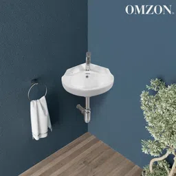 omzon Ceramic Corner Hand Wash Basin For Bathroom Wall Hung(14x14x7 Inch) CORNER Corner Basin-picture-28