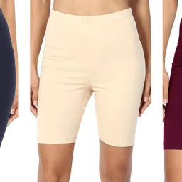 lili Pack of 3 Solid Women Blue, Maroon, Beige Running Shorts image 1