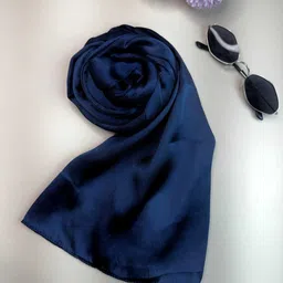 Solid Silk Women Dark Blue Scarf, Stole, Fancy Scarf-image-1