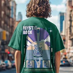 veirdo Oversized Men Printed Round Neck Pure Cotton Dark Green T-Shirt-picture-11